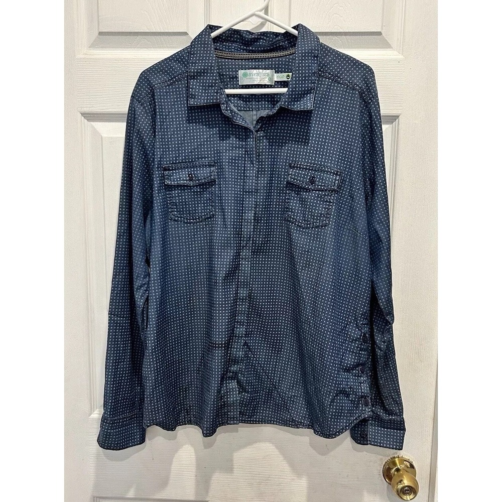 Aventura Clothing Womens XL Blue‎ Star Print Button Up Shirt Eco Gorpcore Tencel